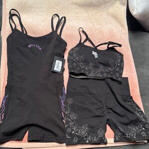 Darc Sport Women’s Sports Bra Biker Shorts Set Black Graphic romper